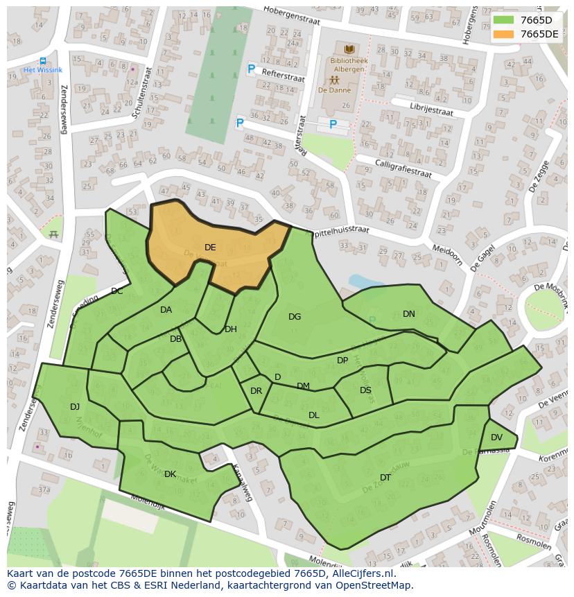 Afbeelding van het postcodegebied 7665 DE op de kaart.