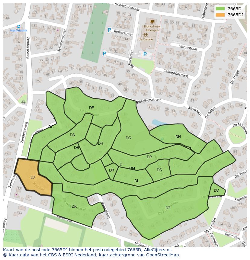 Afbeelding van het postcodegebied 7665 DJ op de kaart.