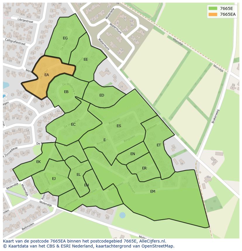Afbeelding van het postcodegebied 7665 EA op de kaart.