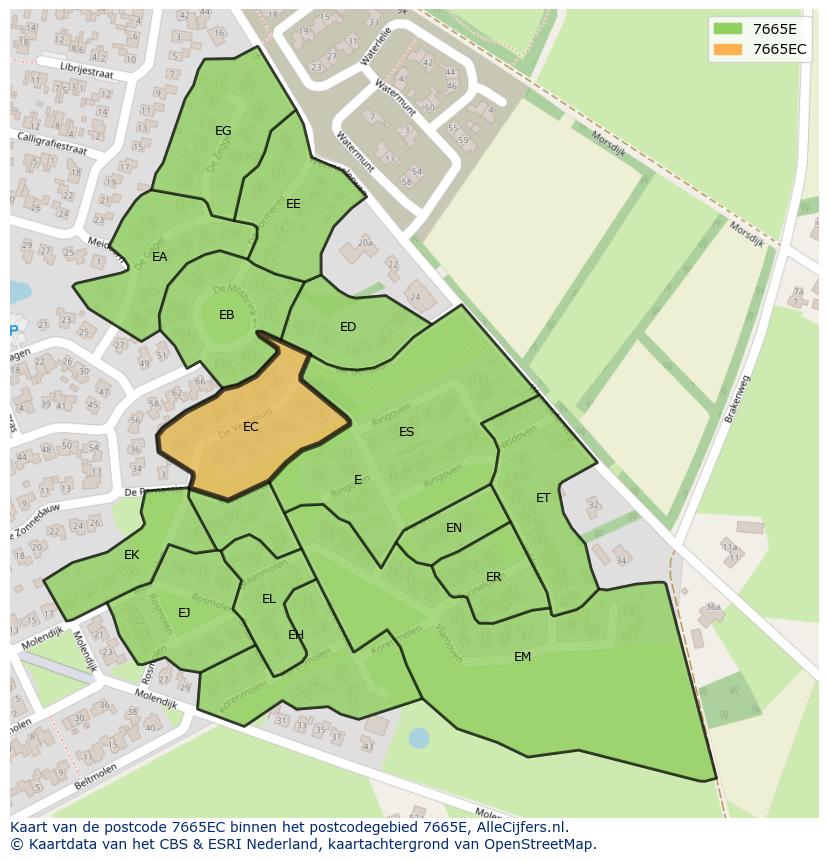 Afbeelding van het postcodegebied 7665 EC op de kaart.