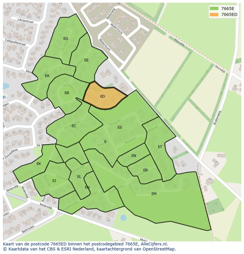 Afbeelding van het postcodegebied 7665 ED op de kaart.
