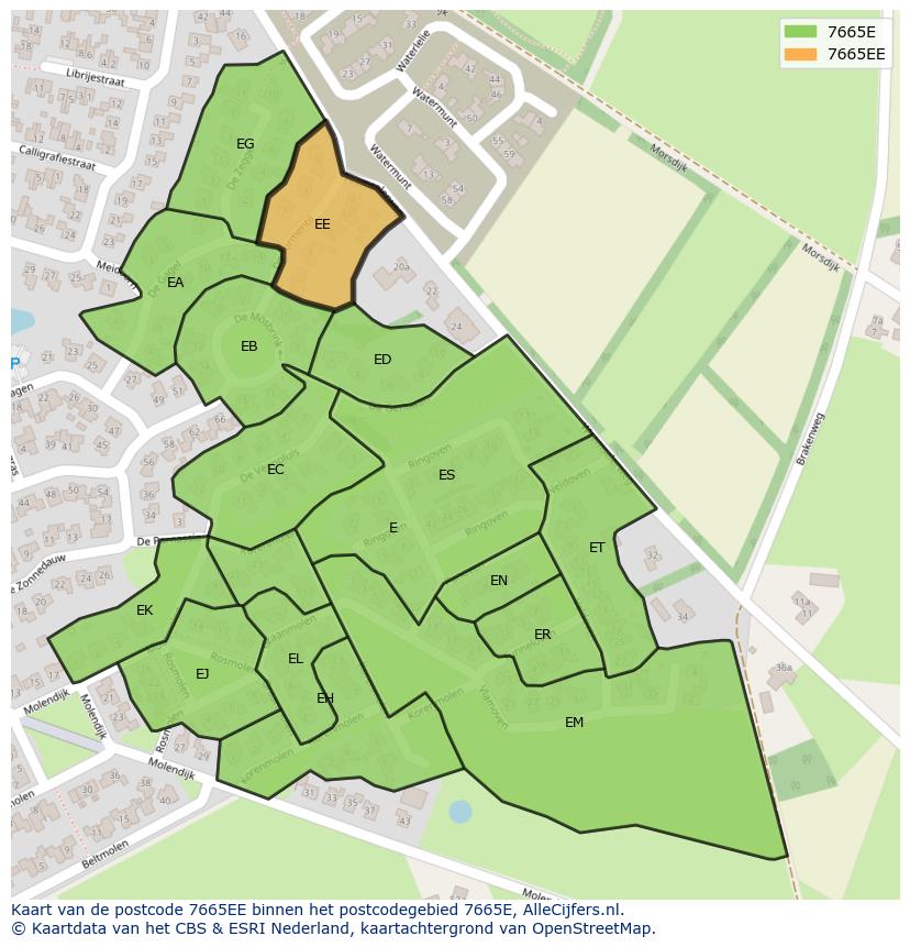 Afbeelding van het postcodegebied 7665 EE op de kaart.
