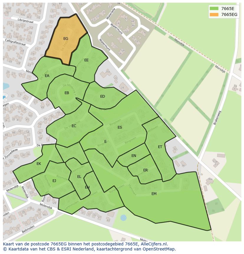 Afbeelding van het postcodegebied 7665 EG op de kaart.