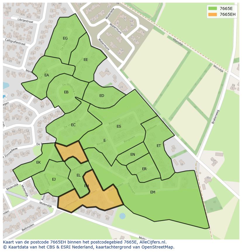 Afbeelding van het postcodegebied 7665 EH op de kaart.