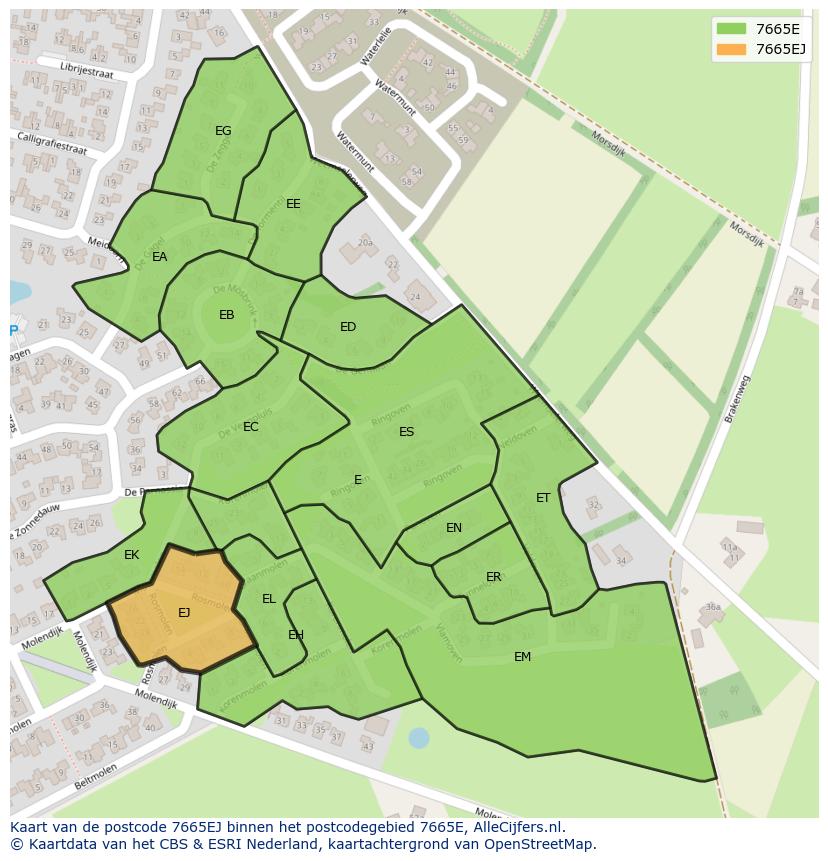 Afbeelding van het postcodegebied 7665 EJ op de kaart.