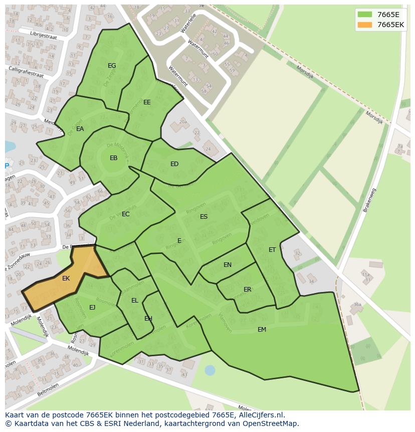 Afbeelding van het postcodegebied 7665 EK op de kaart.