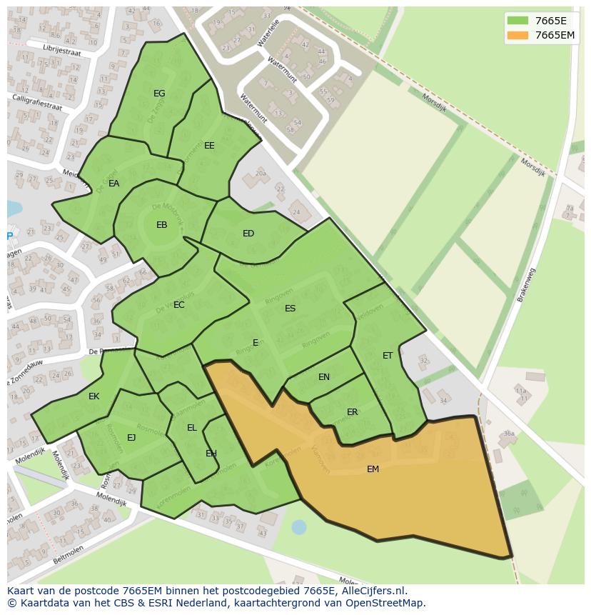 Afbeelding van het postcodegebied 7665 EM op de kaart.
