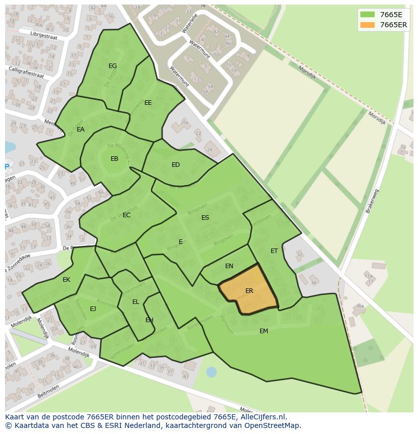 Afbeelding van het postcodegebied 7665 ER op de kaart.