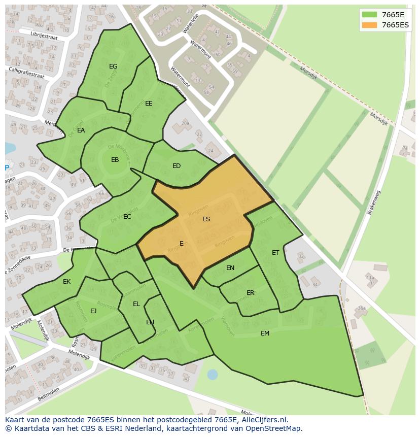 Afbeelding van het postcodegebied 7665 ES op de kaart.