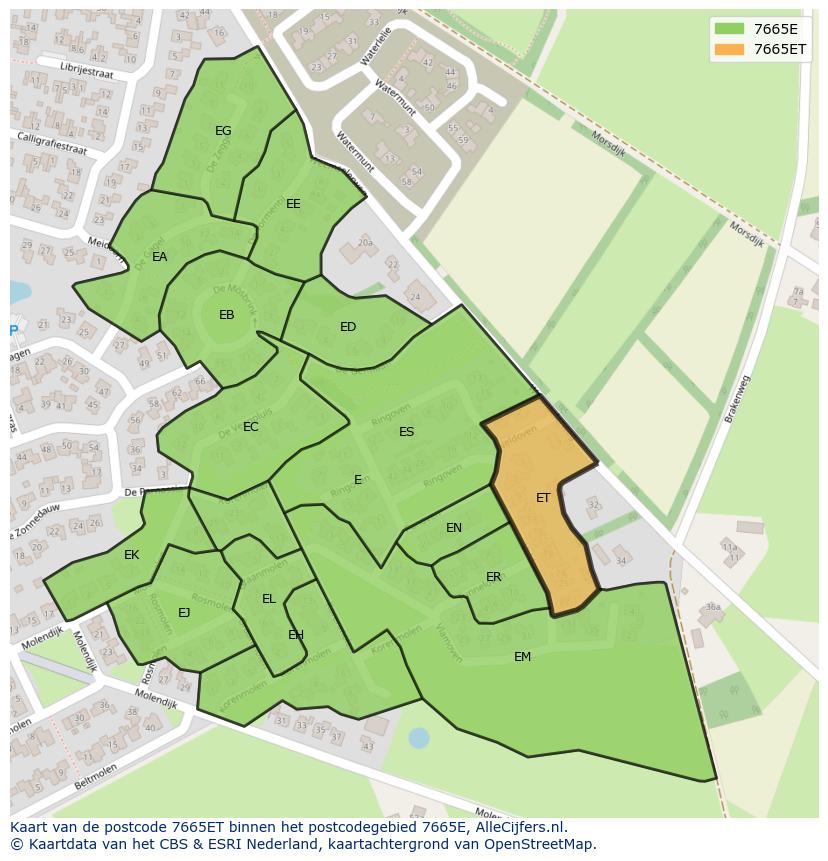 Afbeelding van het postcodegebied 7665 ET op de kaart.