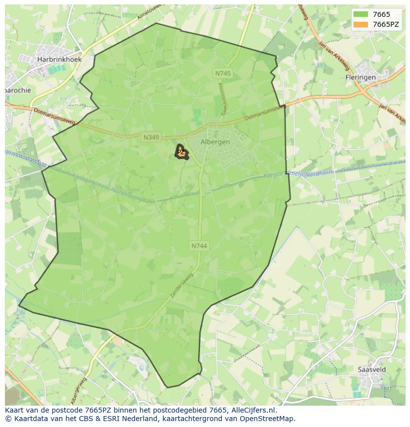 Afbeelding van het postcodegebied 7665 PZ op de kaart.