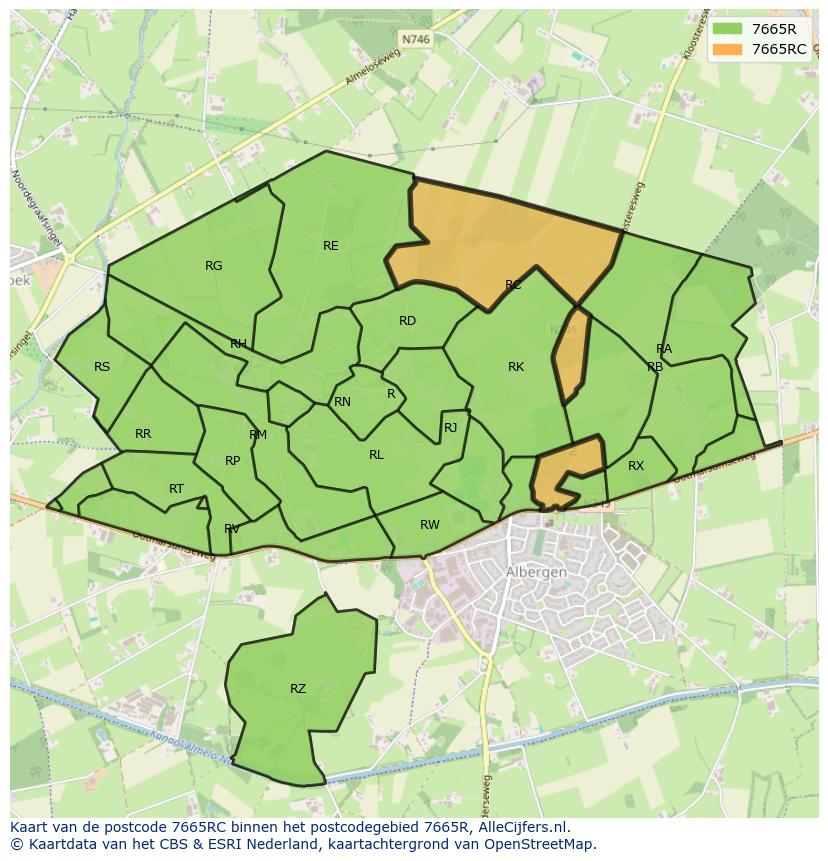 Afbeelding van het postcodegebied 7665 RC op de kaart.