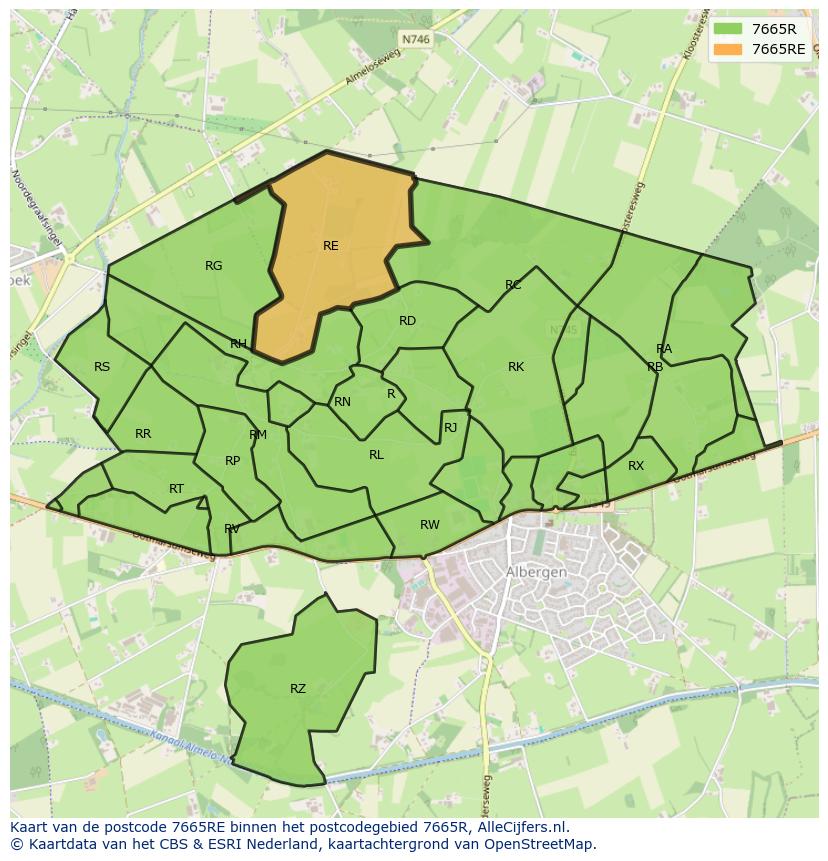 Afbeelding van het postcodegebied 7665 RE op de kaart.