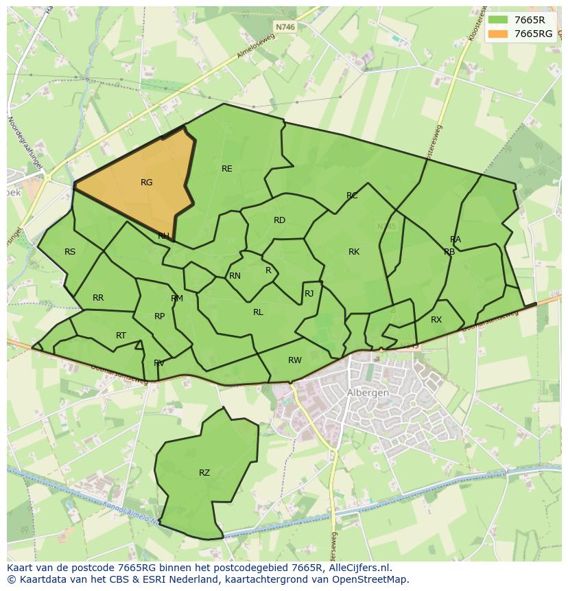 Afbeelding van het postcodegebied 7665 RG op de kaart.