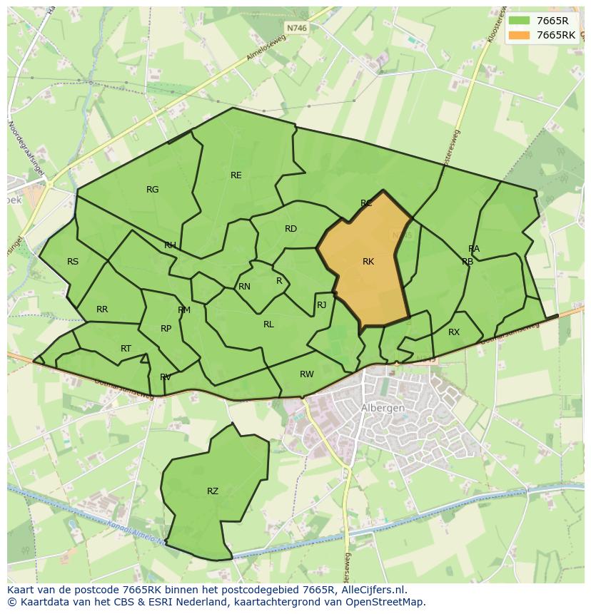 Afbeelding van het postcodegebied 7665 RK op de kaart.