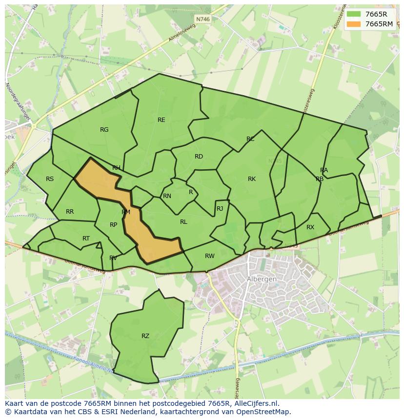 Afbeelding van het postcodegebied 7665 RM op de kaart.