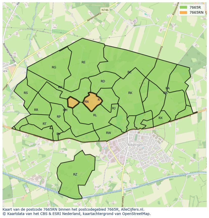 Afbeelding van het postcodegebied 7665 RN op de kaart.