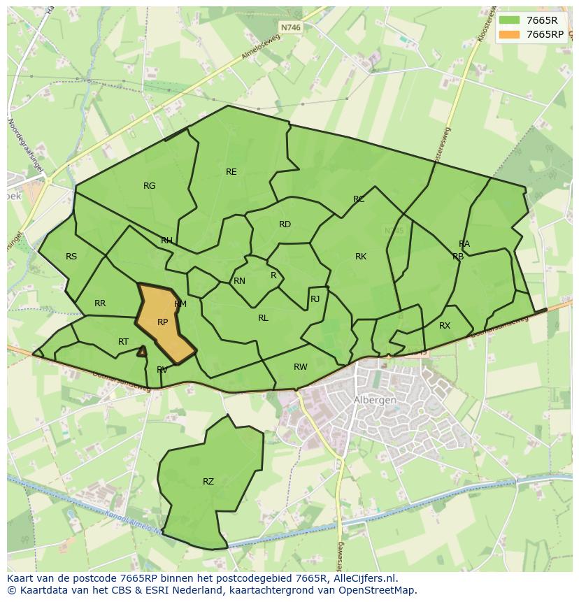 Afbeelding van het postcodegebied 7665 RP op de kaart.