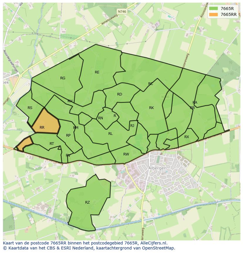 Afbeelding van het postcodegebied 7665 RR op de kaart.
