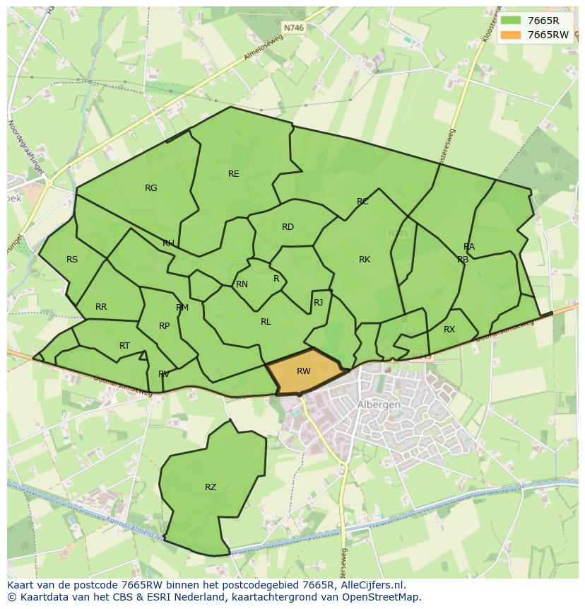 Afbeelding van het postcodegebied 7665 RW op de kaart.