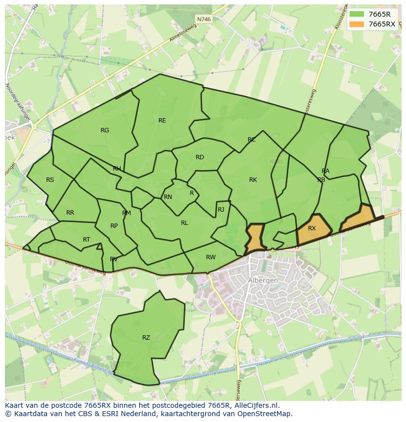 Afbeelding van het postcodegebied 7665 RX op de kaart.