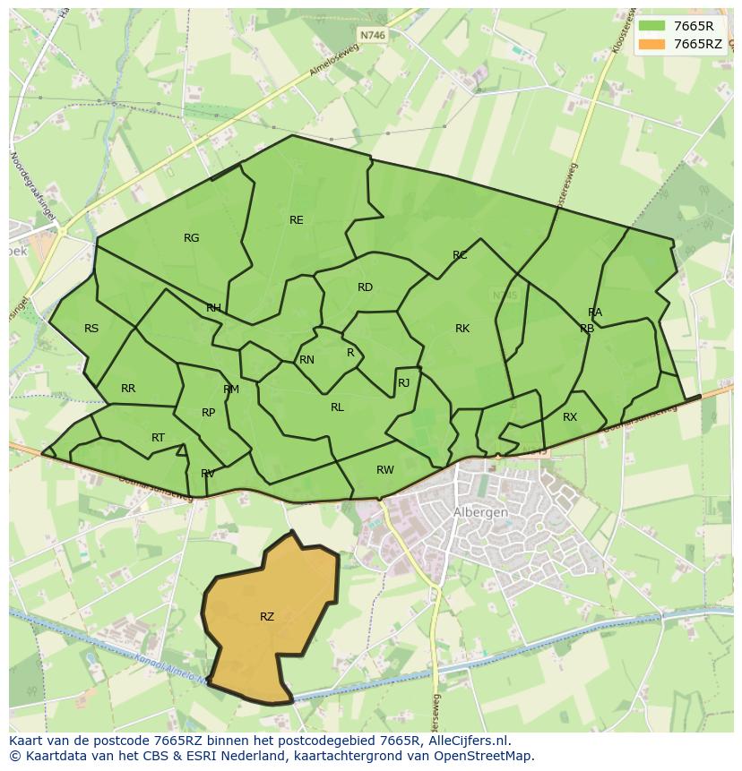 Afbeelding van het postcodegebied 7665 RZ op de kaart.