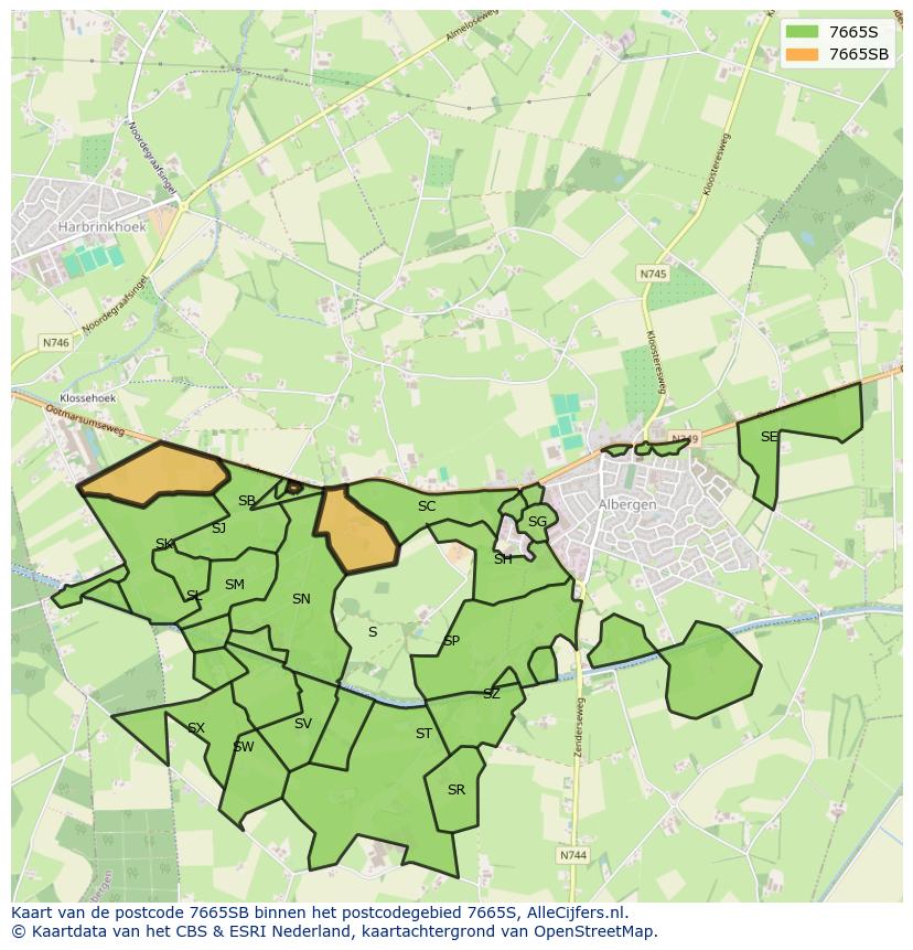 Afbeelding van het postcodegebied 7665 SB op de kaart.