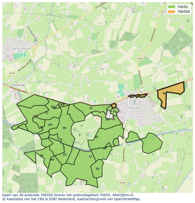 Afbeelding van het postcodegebied 7665 SE op de kaart.