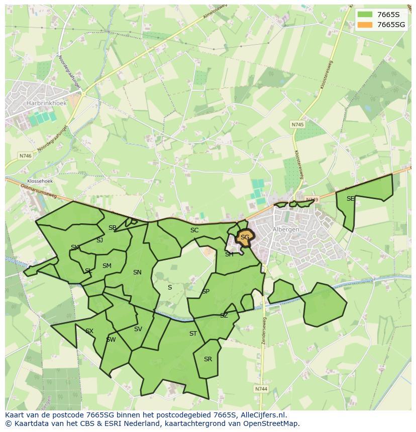 Afbeelding van het postcodegebied 7665 SG op de kaart.