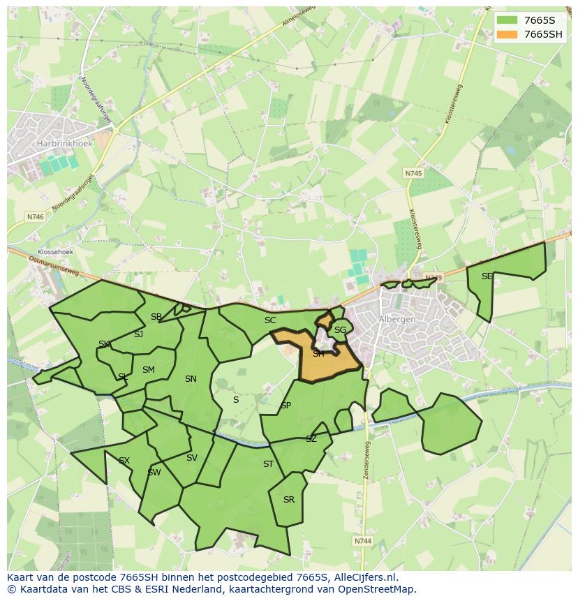 Afbeelding van het postcodegebied 7665 SH op de kaart.
