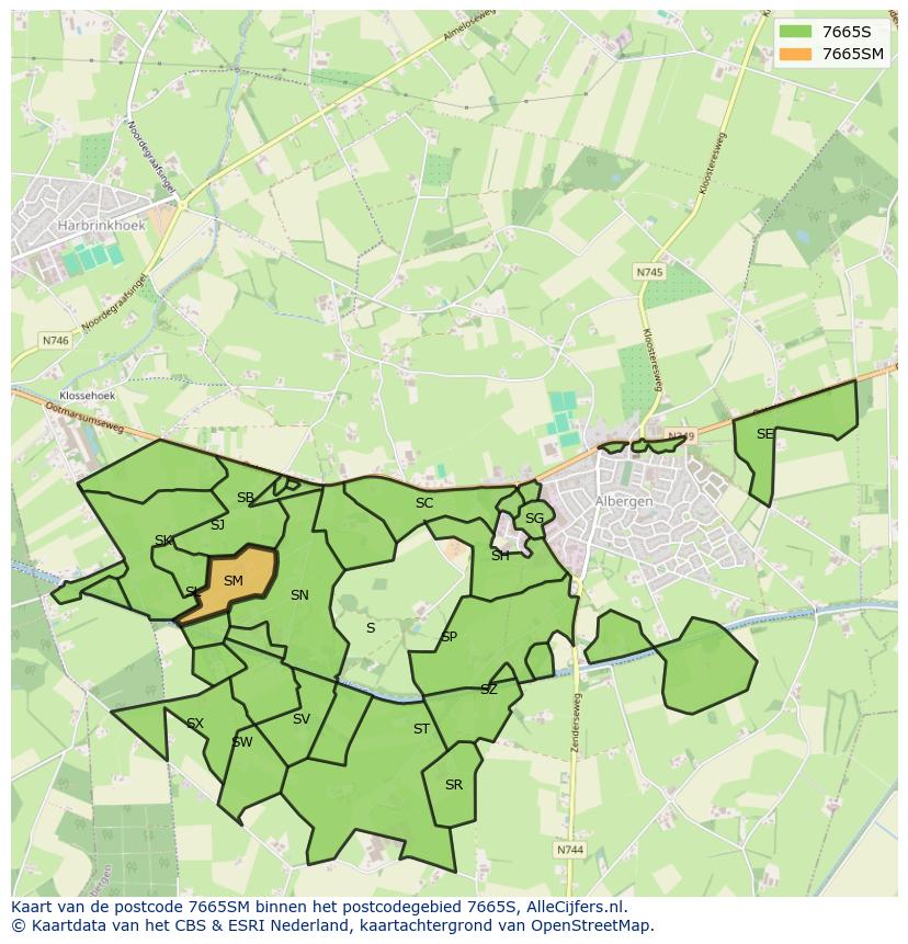 Afbeelding van het postcodegebied 7665 SM op de kaart.
