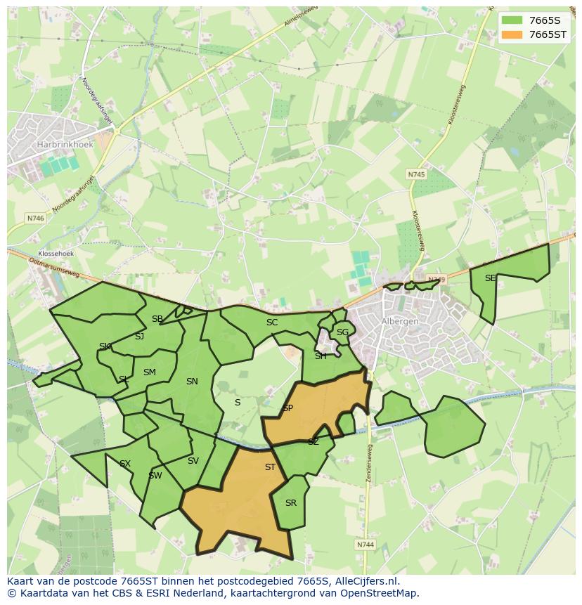 Afbeelding van het postcodegebied 7665 ST op de kaart.