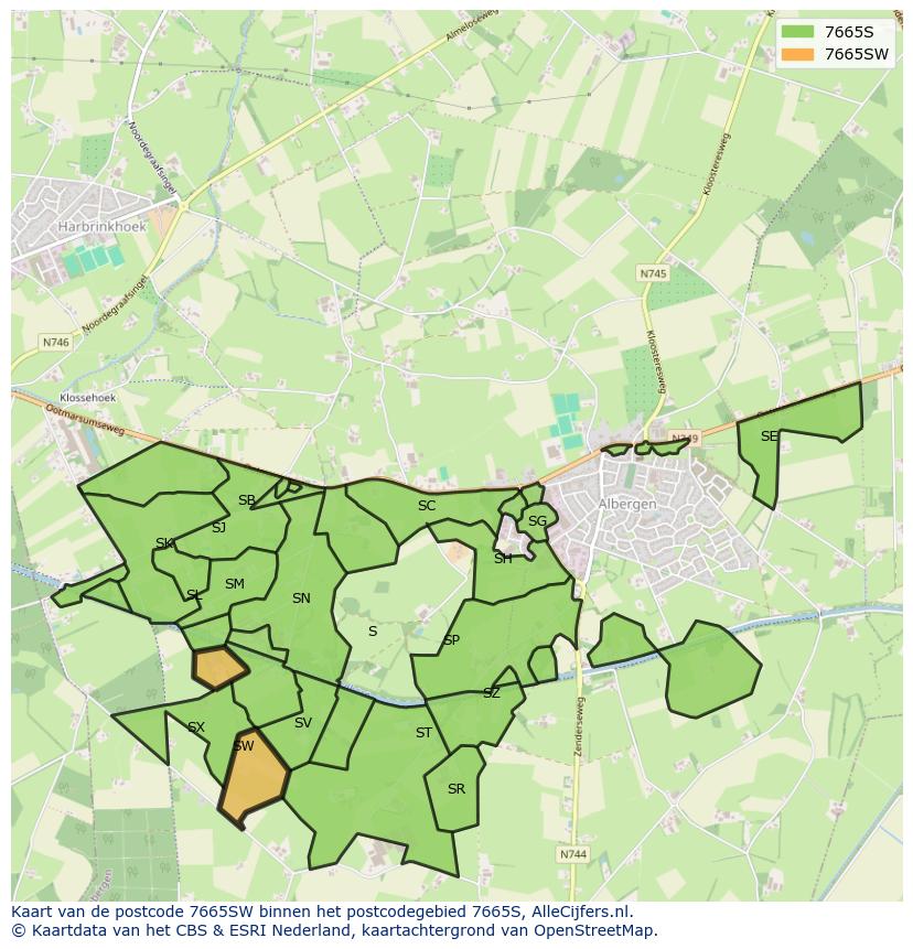 Afbeelding van het postcodegebied 7665 SW op de kaart.