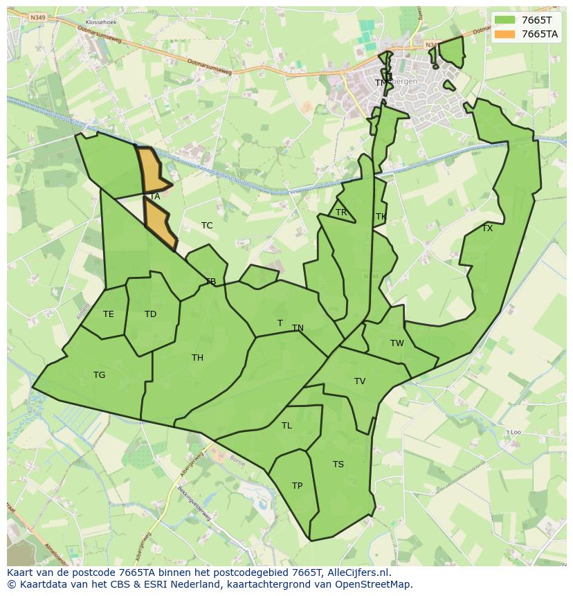 Afbeelding van het postcodegebied 7665 TA op de kaart.