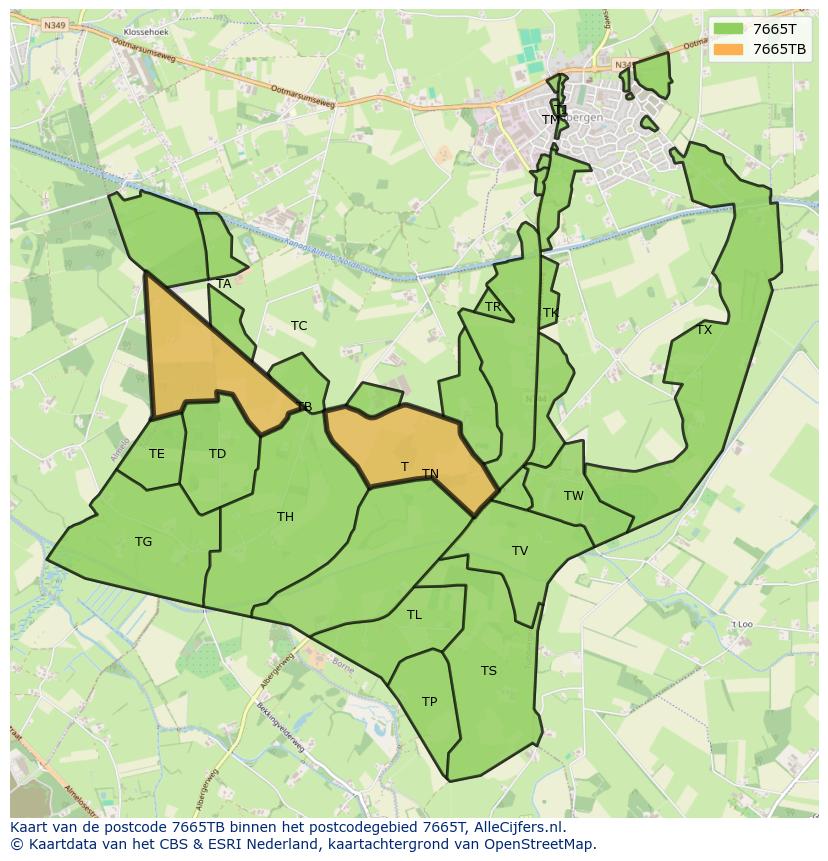 Afbeelding van het postcodegebied 7665 TB op de kaart.