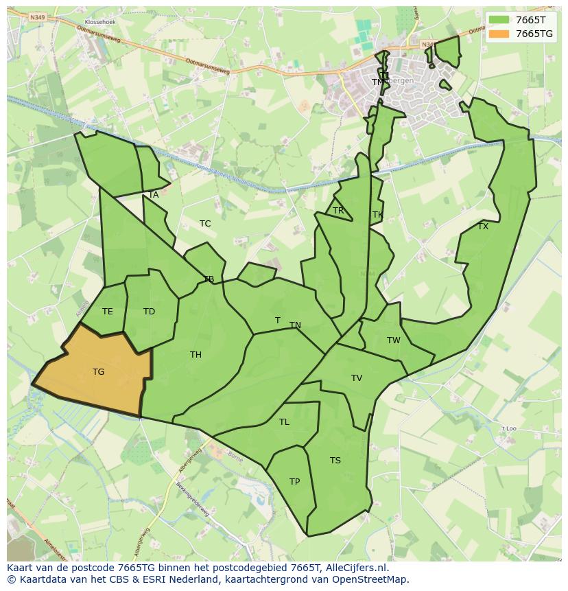 Afbeelding van het postcodegebied 7665 TG op de kaart.