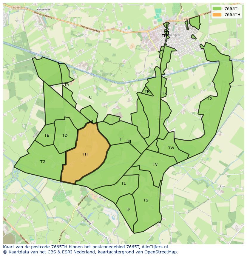 Afbeelding van het postcodegebied 7665 TH op de kaart.