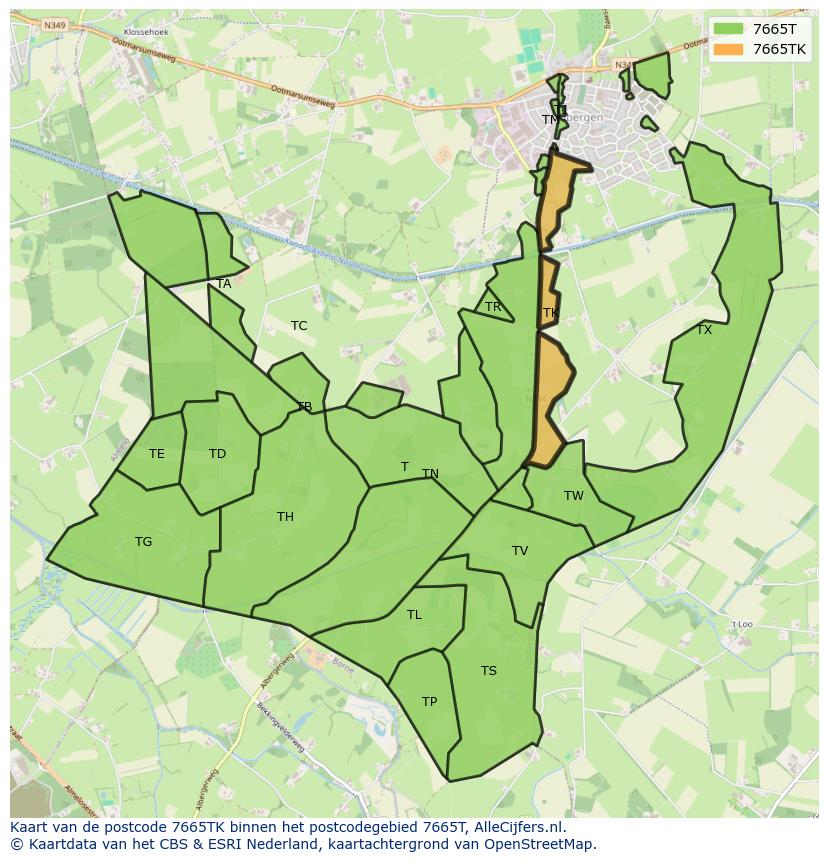 Afbeelding van het postcodegebied 7665 TK op de kaart.