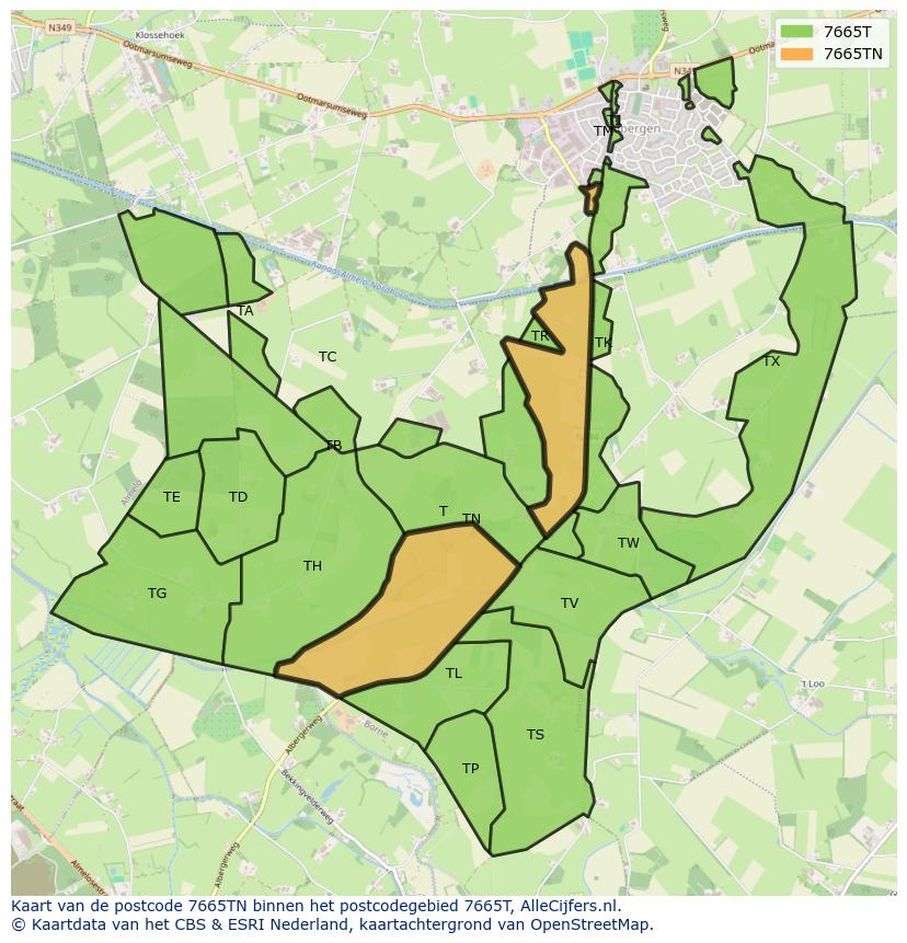 Afbeelding van het postcodegebied 7665 TN op de kaart.