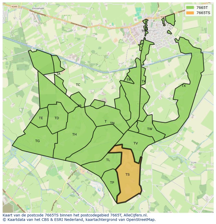 Afbeelding van het postcodegebied 7665 TS op de kaart.