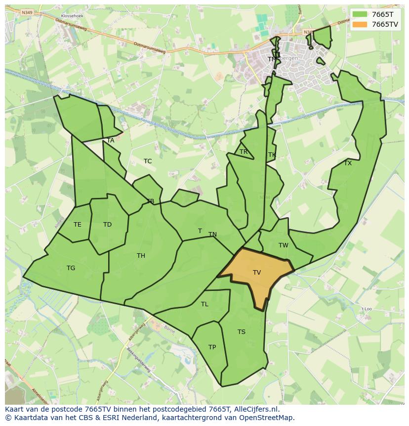 Afbeelding van het postcodegebied 7665 TV op de kaart.