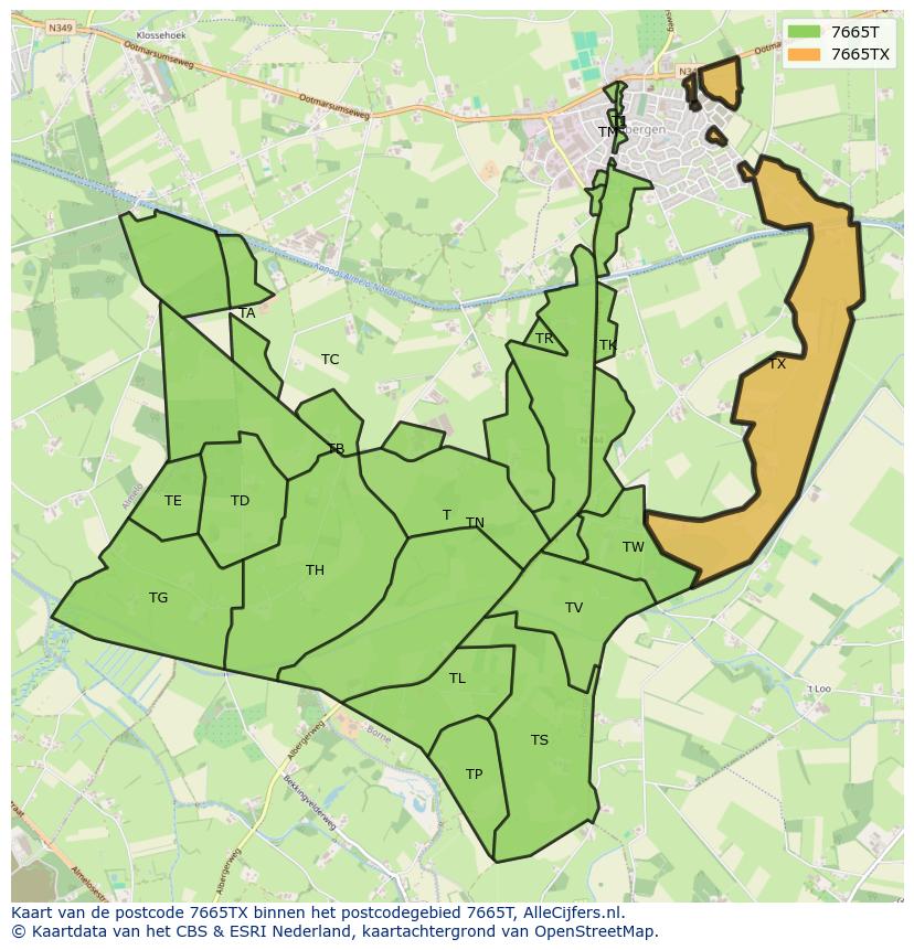 Afbeelding van het postcodegebied 7665 TX op de kaart.