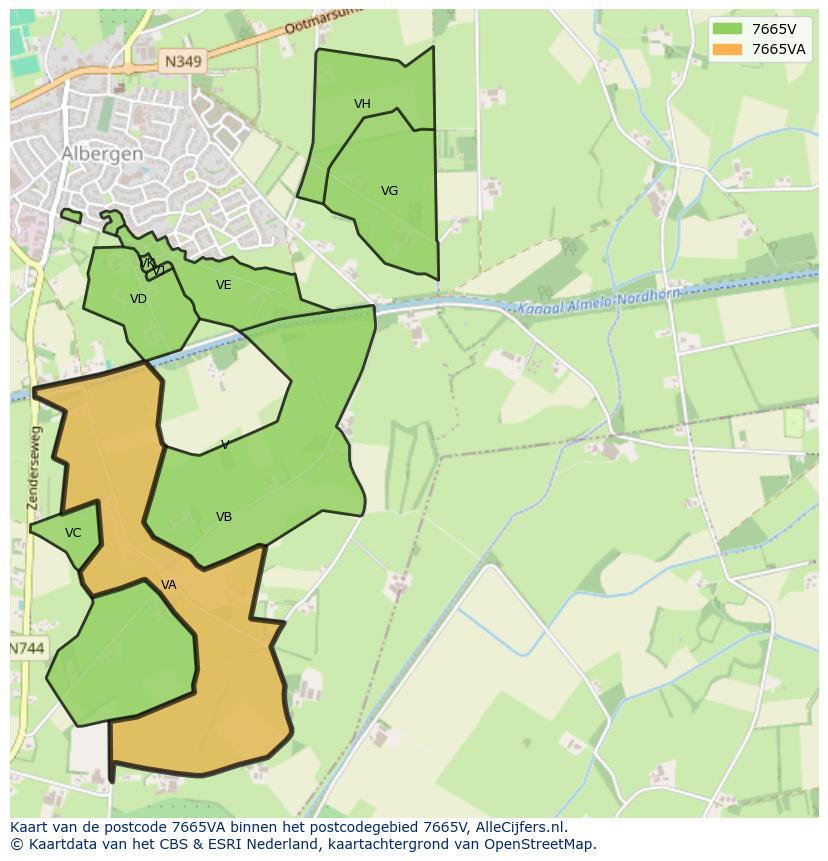 Afbeelding van het postcodegebied 7665 VA op de kaart.