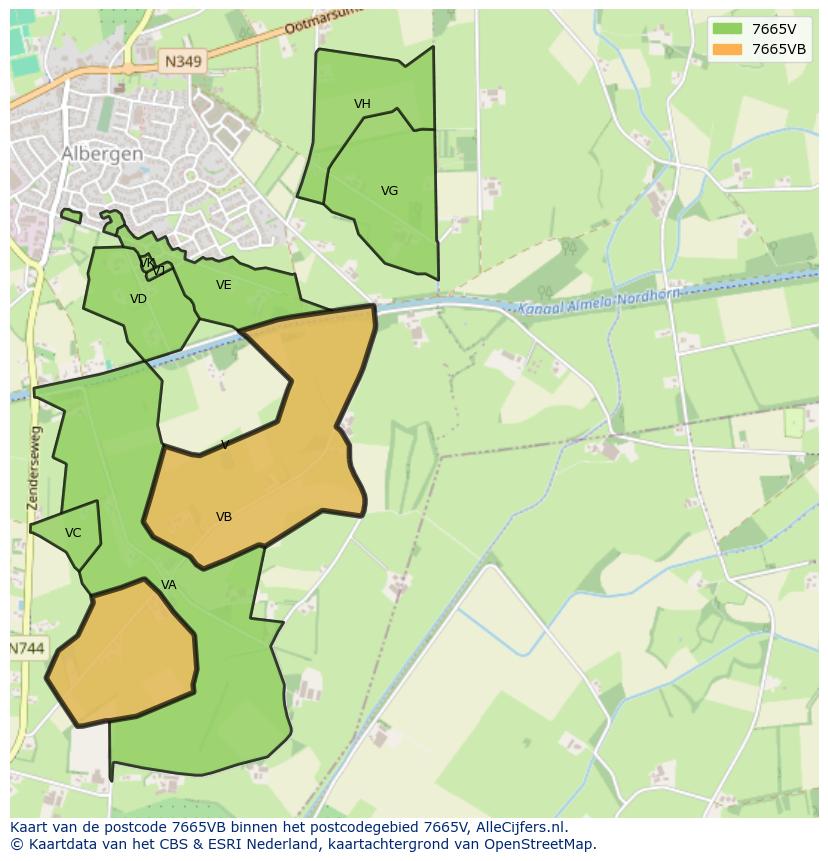Afbeelding van het postcodegebied 7665 VB op de kaart.