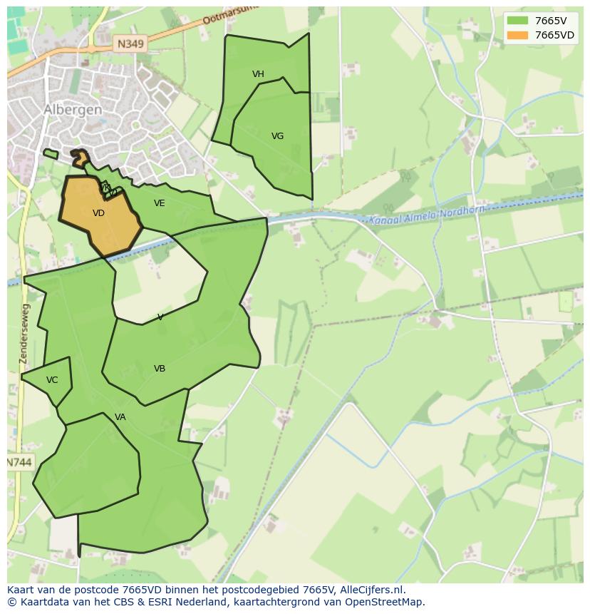Afbeelding van het postcodegebied 7665 VD op de kaart.