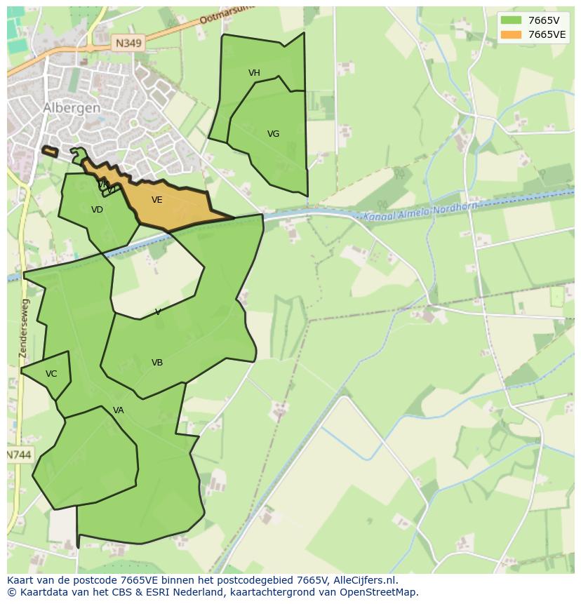 Afbeelding van het postcodegebied 7665 VE op de kaart.