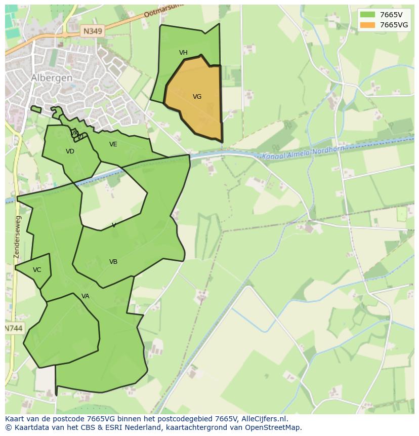Afbeelding van het postcodegebied 7665 VG op de kaart.