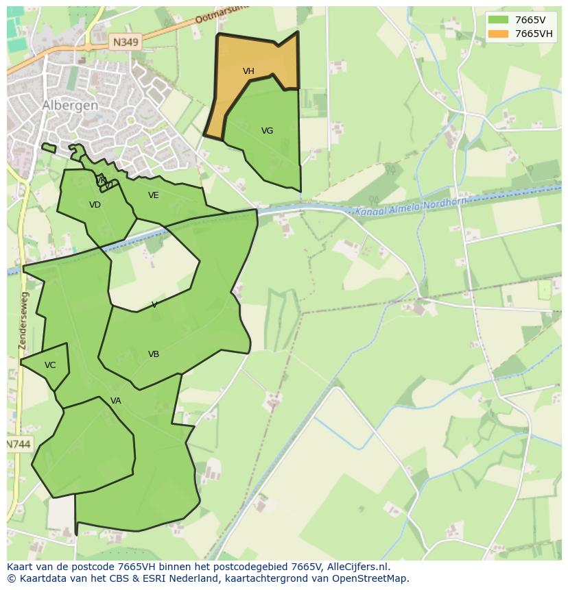 Afbeelding van het postcodegebied 7665 VH op de kaart.