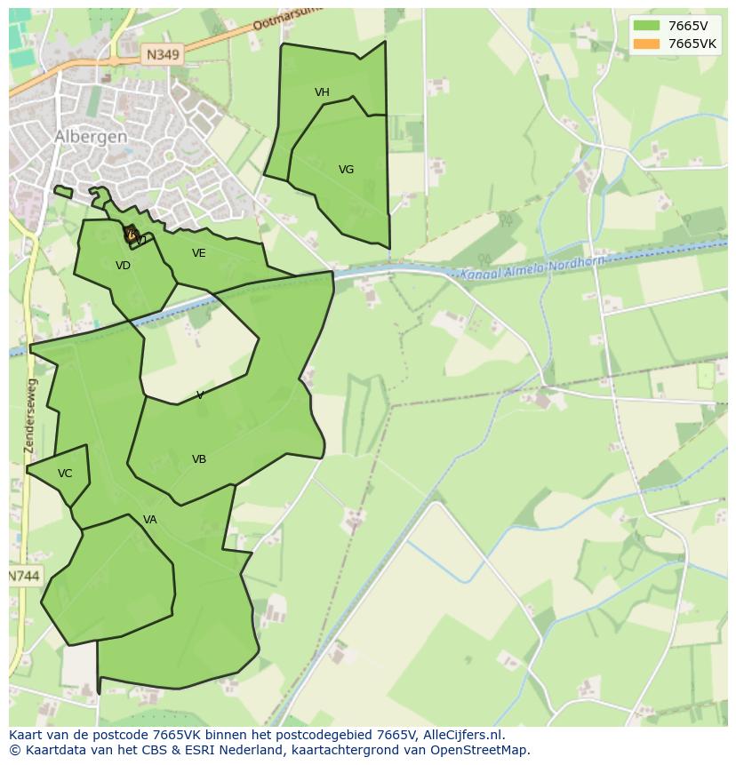 Afbeelding van het postcodegebied 7665 VK op de kaart.