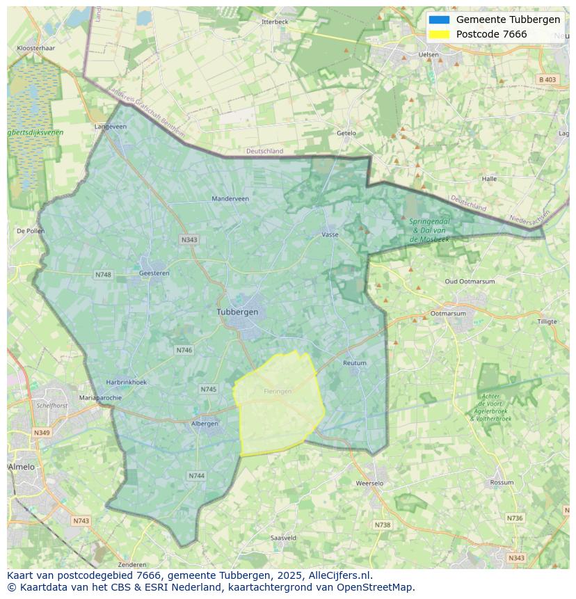 Afbeelding van het postcodegebied 7666 op de kaart.